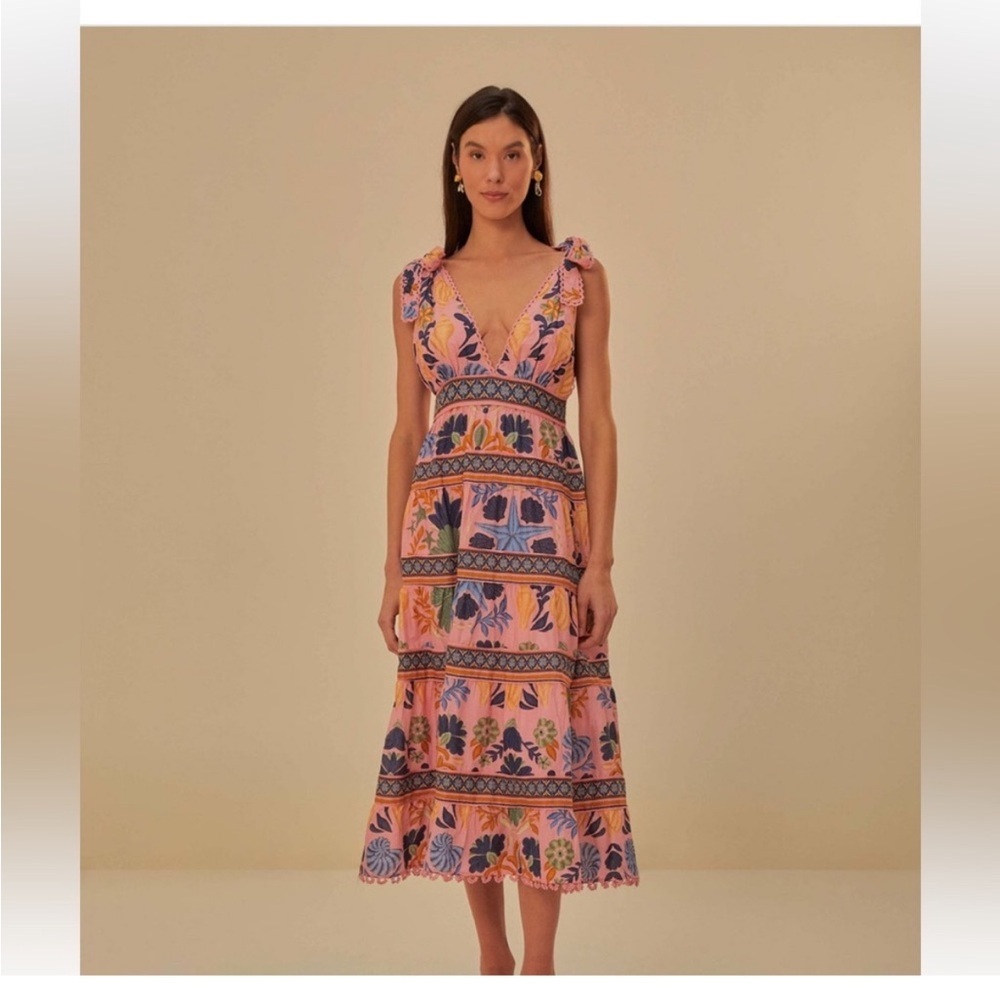 Farm Rio Seashell Tapestry Midi Dress In size Large - Picture 6 of 16